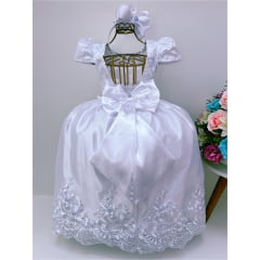 Vestido Infantil Branco Luxo Pérola Rendado Casamento Damas