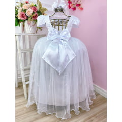 Vestido Infantil Branco Realeza C/ Renda e Pérolas Damas