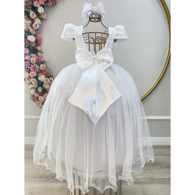 Vestido Infantil Branco Realeza C/ Renda e Pérolas Damas