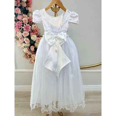 Vestido Infantil Branco Realeza C/ Renda e Pérolas Damas