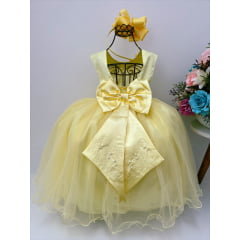 Vestido Infantil Damas de Honra Longo Amarelo Strass Pérolas