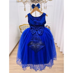 Vestido Infantil Damas de Honra Longo Azul Royal C/ Pérolas