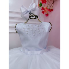 Vestido Infantil Damas de Honra Longo Branco Pérolas