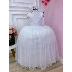 Vestido Infantil Damas de Honra Longo Branco Pérolas