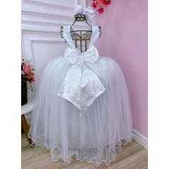 Vestido Infantil Damas de Honra Longo Branco Pérolas