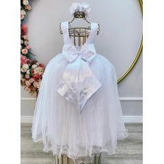 Vestido Infantil Damas de Honra Longo Branco Pérolas