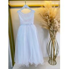 Vestido Infantil Damas de Honra Longo Branco Pérolas
