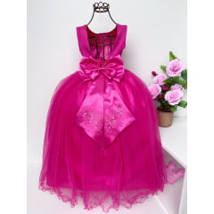 Vestido Infantil Damas de Honra Longo Pink Strass e Pérolas