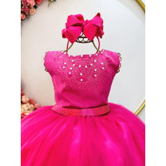 Vestido Infantil Damas de Honra Longo Pink Strass e Pérolas