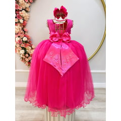 Vestido Infantil Damas de Honra Longo Pink Strass e Pérolas