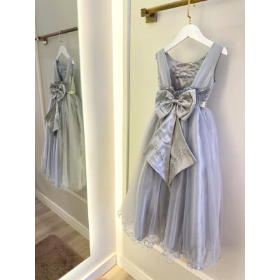 Vestido Infantil Damas de Honra Longo Prata Pérolas