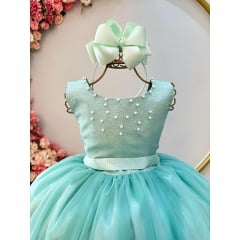 Vestido Infantil Damas de Honra Longo Verde Menta Strass