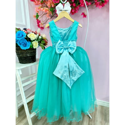 Vestido Infantil Damas de Honra Longo Verde Pérolas Luxo