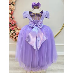 Vestido Infantil Lilás C/ Renda Realeza e Pérolas Damas