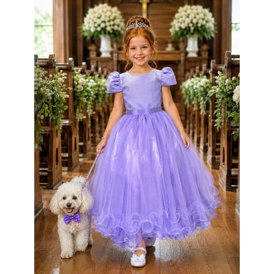 Vestido Infantil Lilás C/ Strass Casamentos Festas Luxo