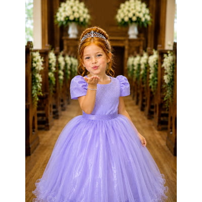 Vestido Infantil Lilás C/ Strass Casamentos Festas Luxo