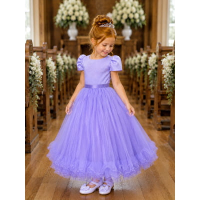 Vestido Infantil Lilás C/ Strass Casamentos Festas Luxo