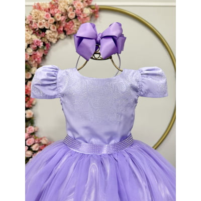 Vestido Infantil Lilás C/ Strass Casamentos Festas Luxo