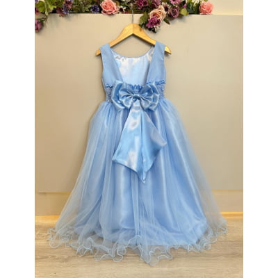 Vestido Infantil Longo Azul Bebê Claro Daminhas Festas Luxo
