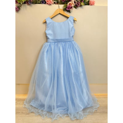 Vestido Infantil Longo Azul Bebê Claro Daminhas Festas Luxo