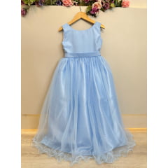 Vestido Infantil Longo Azul Bebê Claro Daminhas Festas Luxo