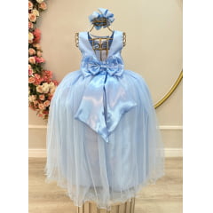 Vestido Infantil Longo Azul Bebê Claro Daminhas Festas Luxo