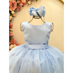 Vestido Infantil Longo Azul Bebê Claro Daminhas Festas Luxo