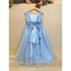 Vestido Infantil Longo Azul Bebê Claro Daminhas Festas Luxo