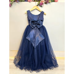Vestido Infantil Longo Azul Marinho Daminhas Festas Luxo