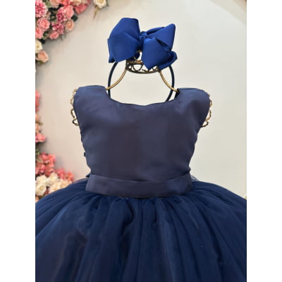 Vestido Infantil Longo Azul Marinho Daminhas Festas Luxo