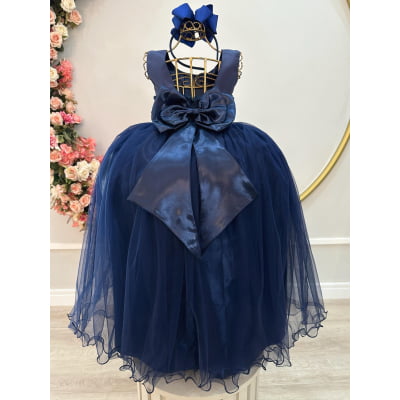 Vestido Infantil Longo Azul Marinho Daminhas Festas Luxo