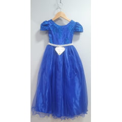 Vestido Infantil Longo Azul Royal C/ Renda Casamento Damas