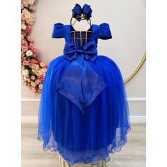 Vestido Infantil Longo Azul Royal C/ Strass e Pérolas Damas