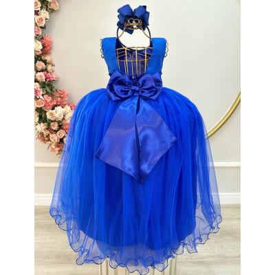 Vestido Infantil Longo Azul Royal Daminhas Festas Luxo