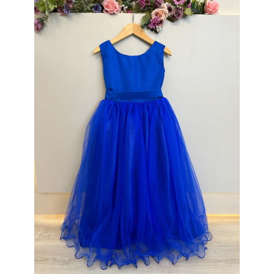 Vestido Infantil Longo Azul Royal Daminhas Festas Luxo