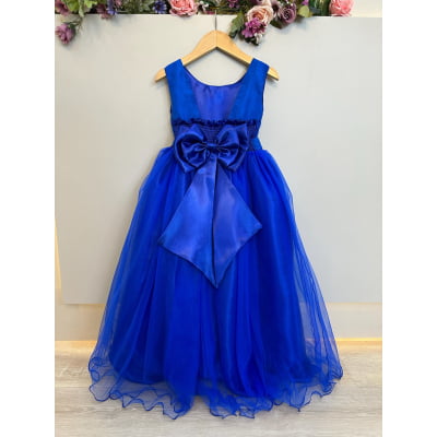 Vestido Infantil Longo Azul Royal Daminhas Festas Luxo