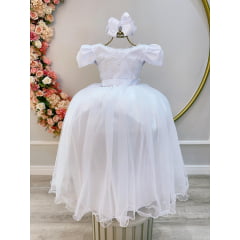 Vestido Infantil Longo Branco C/ Strass e Pérolas Daminhas