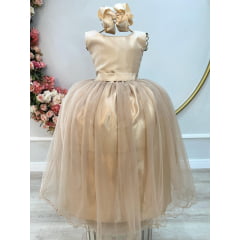 Vestido Infantil Longo Dourado Daminhas Casamentos Luxo