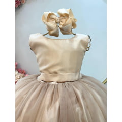 Vestido Infantil Longo Dourado Daminhas Casamentos Luxo