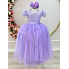 Vestido Infantil Longo Lilás C/ Strass e Pérolas Damas