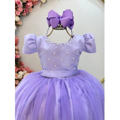 Vestido Infantil Longo Lilás C/ Strass e Pérolas Damas