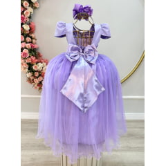 Vestido Infantil Longo Lilás C/ Strass e Pérolas Damas