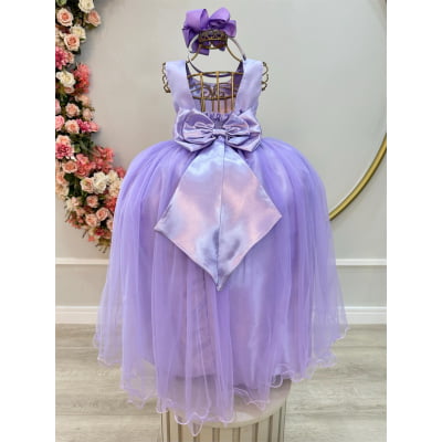 Vestido Infantil Longo Lilás Daminhas Festas Luxo