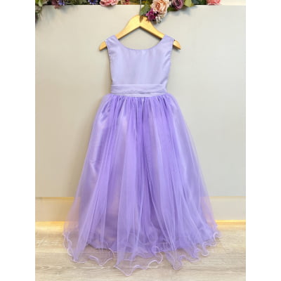 Vestido Infantil Longo Lilás Daminhas Festas Luxo