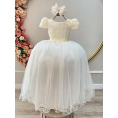 Vestido Infantil Longo Marfim Com Strass e Pérolas Damas