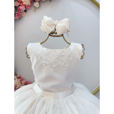 Vestido Infantil Longo Marfim Daminhas Festas Luxo