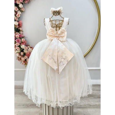 Vestido Infantil Longo Marfim Daminhas Festas Luxo