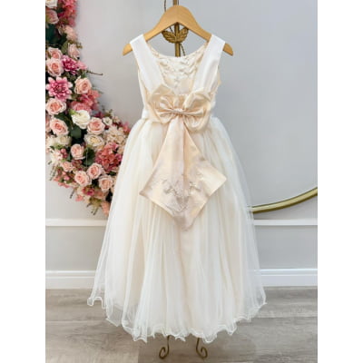 Vestido Infantil Longo Marfim Daminhas Festas Luxo