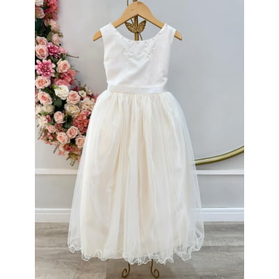 Vestido Infantil Longo Marfim Daminhas Festas Luxo