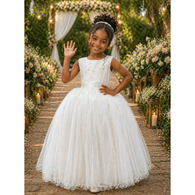 Vestido Infantil Longo Marfim Daminhas Festas Luxo